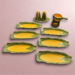 Vintage 11 piece Corn on the Cob Ceramic Dish Set with accessories MINT